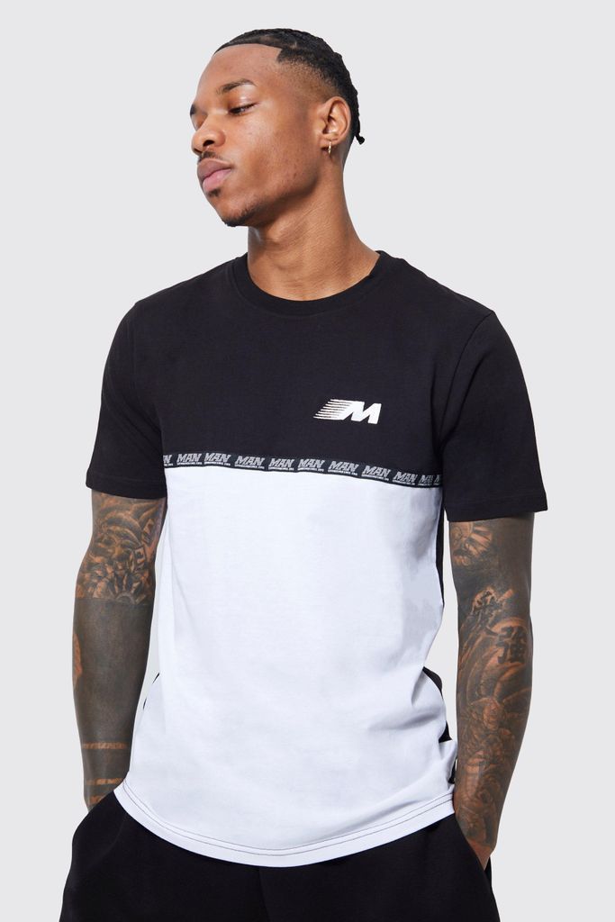 Men's Man Slim Colour Block And Tape T-Shirt - Black - M, Black