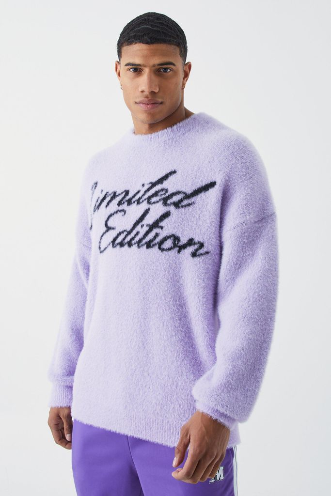 Men's Oversized Fluffy Limited Edition Knitted Jumper - Purple - L, Purple