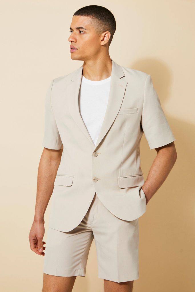 Men's Short Sleeve Slim Suit Jacket - Beige - 40, Beige