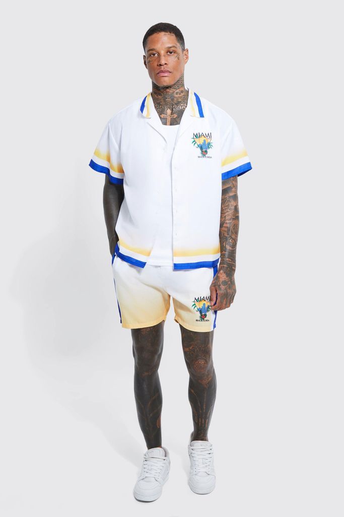 Men's Boxy Miami Border Shirt And Short Set - White - S, White