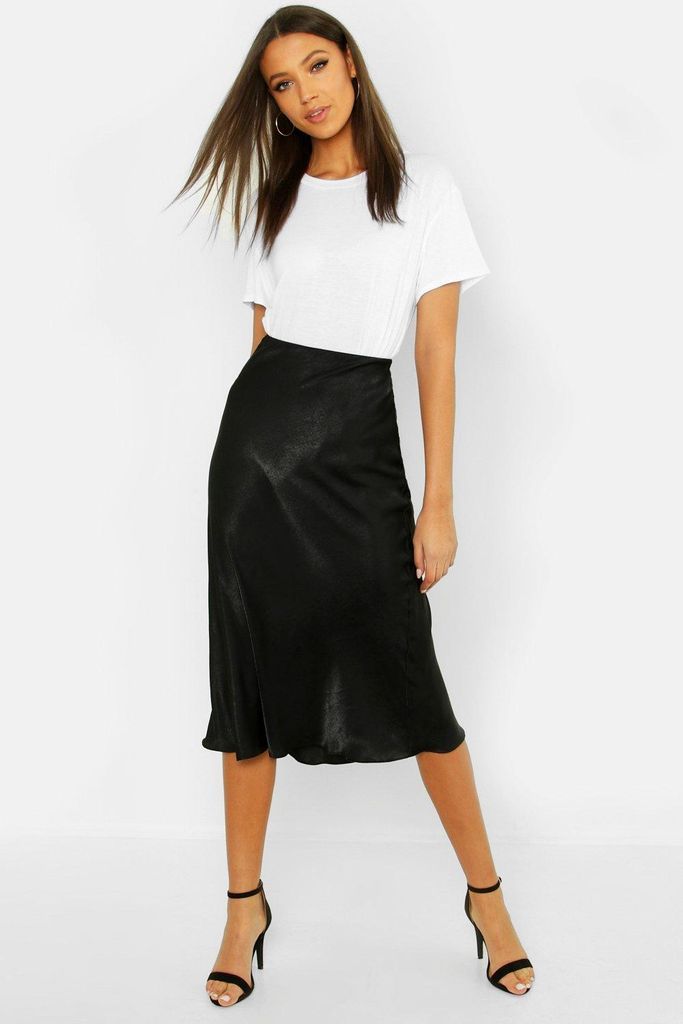 Womens Tall Bias Cut Satin Midi Skirt - Black - 18, Black