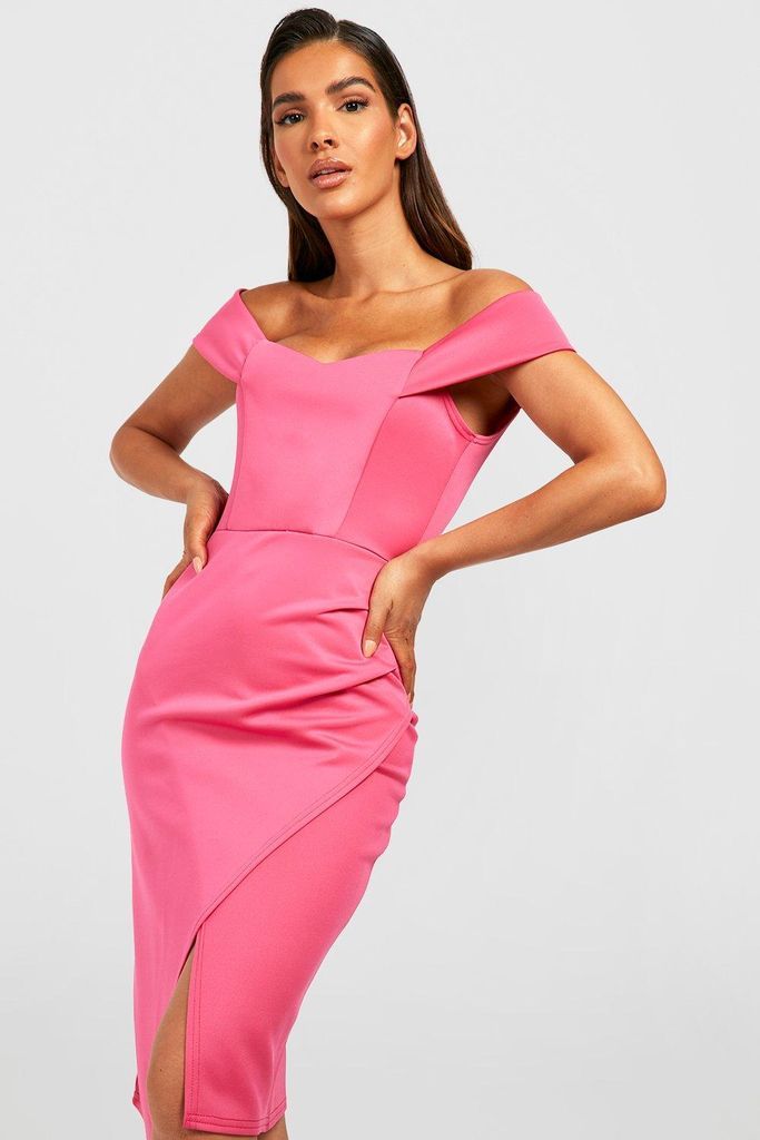 Womens Scuba Bardot Wrap Midi Dress - Pink - 10, Pink