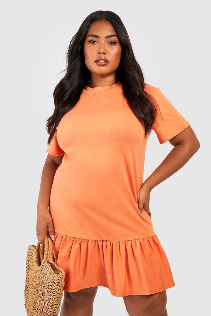 Womens Plus Cotton Ruffle Smock Dress - Orange - 18, Orange