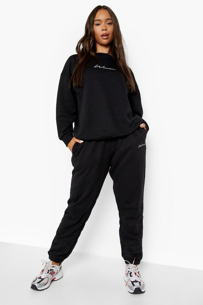 Womens Oversized Embroidered Woman Joggers - Black - 14, Black