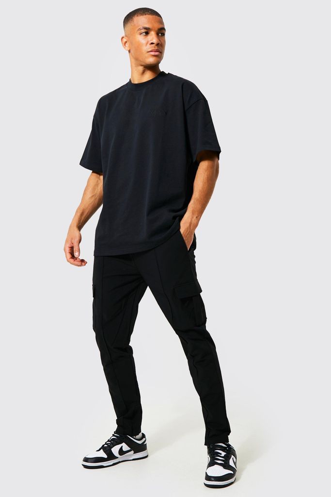 Men's Oversized Man T-Shirt And Woven Jogger Set - Black - S, Black