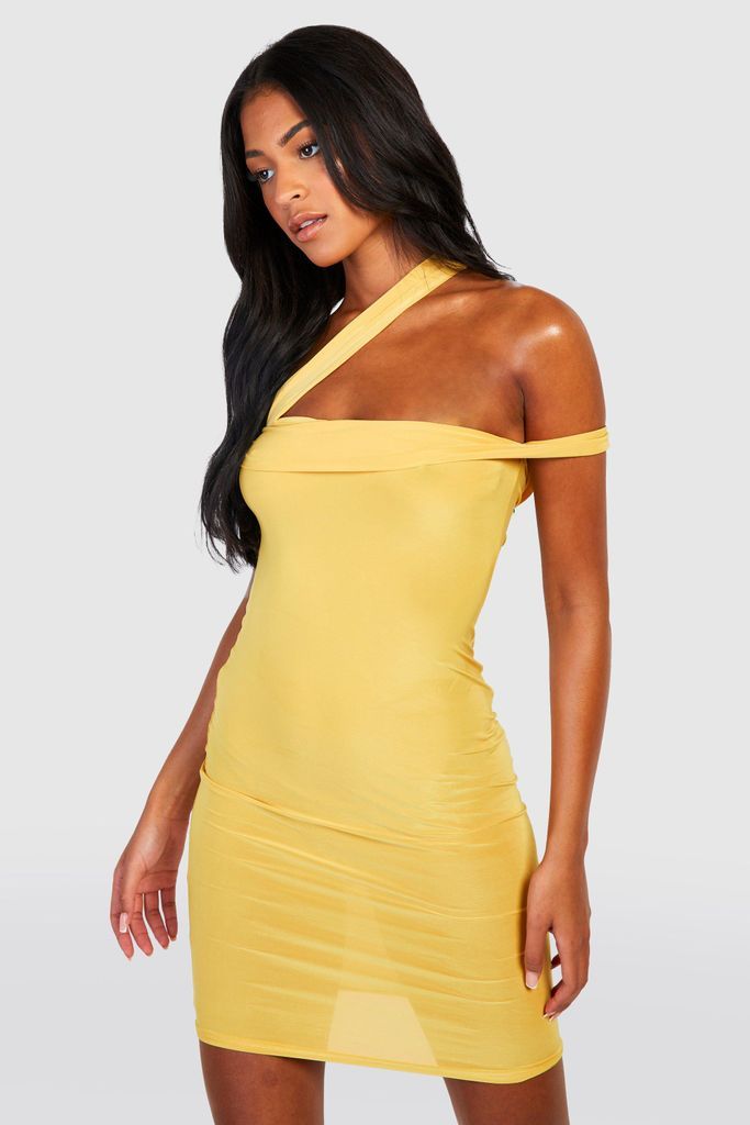 Womens Tall Asymmetric Strap Bodycon Mini Dress - Yellow - 16, Yellow