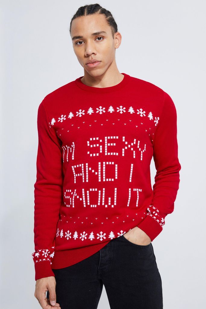 Men's Tall I'M Sexy And I Snow It Christmas Jumper - Red - M, Red