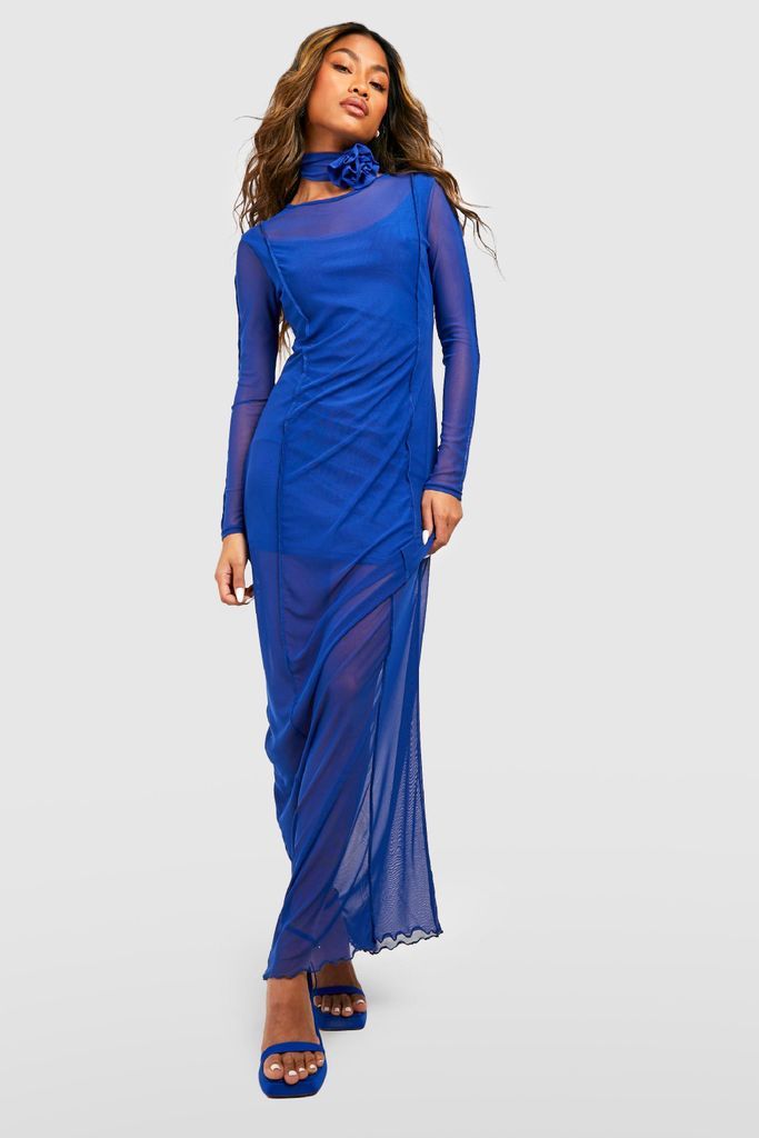 Womens Mesh Seam Detail 2 In 1 Maxi Dress - Blue - 8, Blue