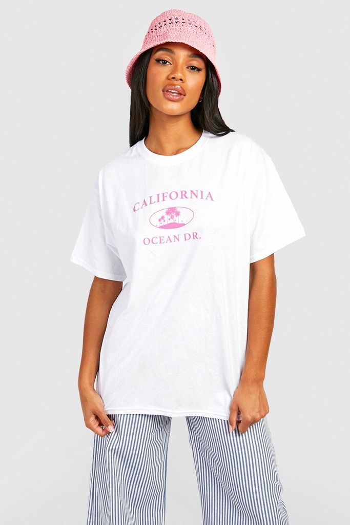 Womens California Printed Oversized T-Shirt - White - L, White
