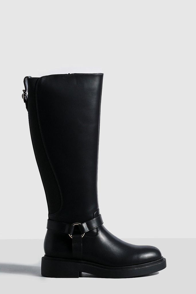 Womens Hardware Detail Chunky Knee High Boots - Black - 4, Black