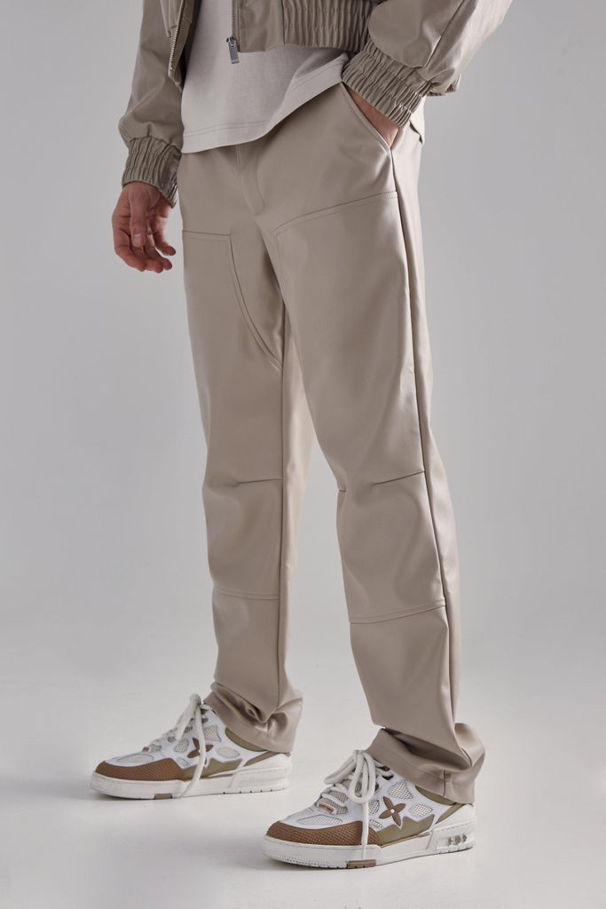 Men's Pu Straight Leg Trousers - Beige - 28R, Beige