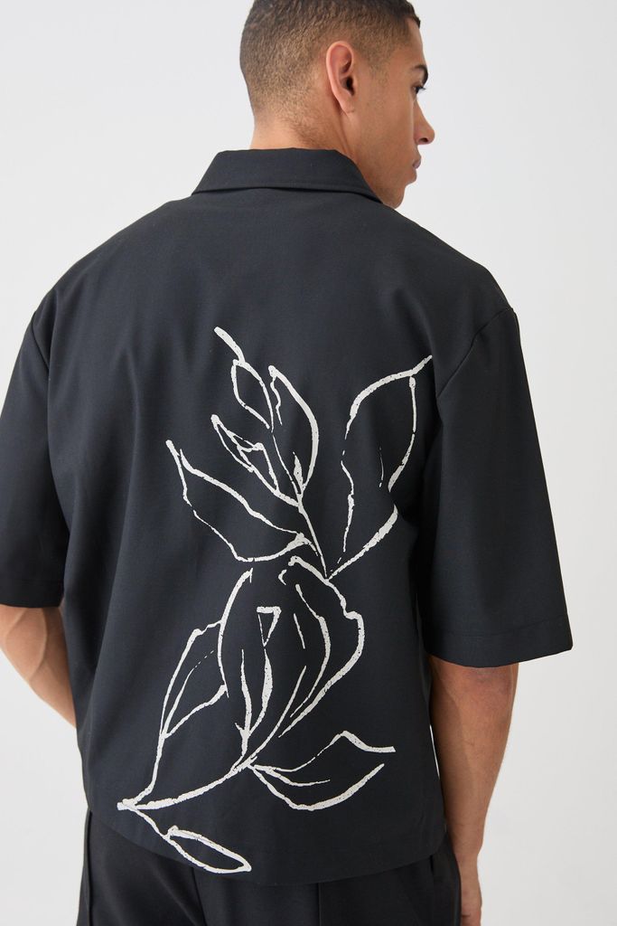 Men's Oversized Stretch Floral Print Shirt - Black - S, Black