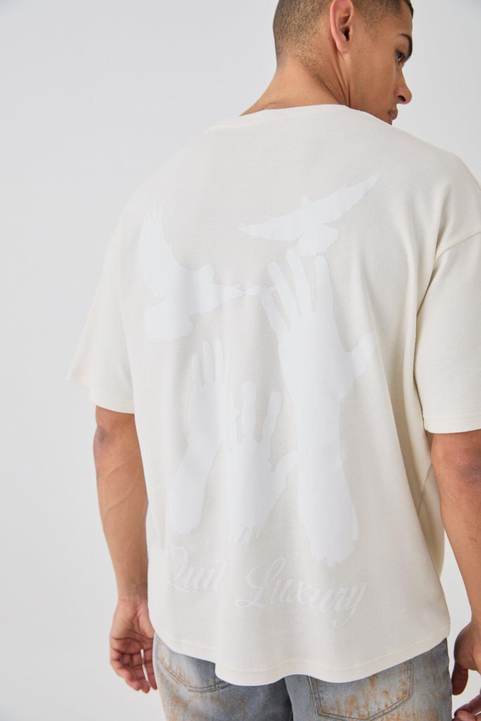 Men's Oversized Quiet Luxury Embroidered T-Shirt - Beige - S, Beige