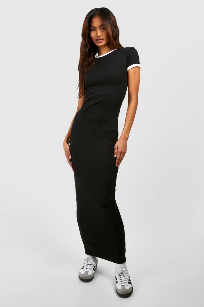 Womens Tall Contrast Binding Short Sleeve Midaxi Dress - Black - 8, Black
