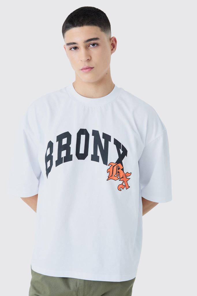 Men's Oversized Boxy Extended Neck Bronx T-Shirt - White - S, White