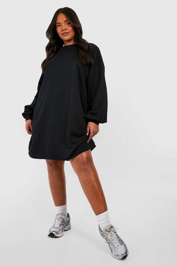 Womens Plus Basic Blouson Sleeve Sweat Dress - Black - 20, Black