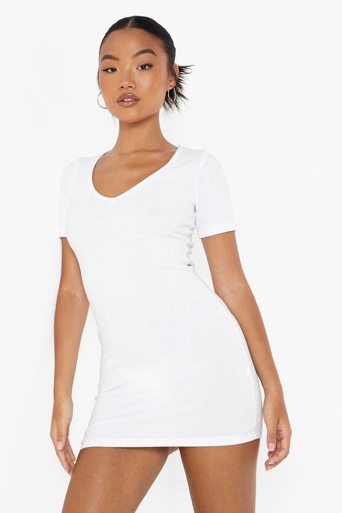 Womens Petite V Neck Mini Dress - White - 6, White