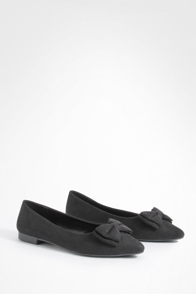 Womens Wide Fit Bow Detail Pointed Flats - Black - 3, Black