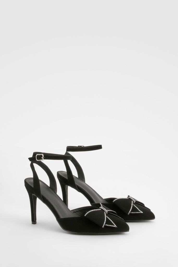 Womens Bow Detail Strappy Court Heels - Black - 3, Black