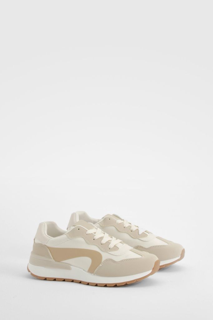 Womens Chunky Panel Detail Trainers - Beige - 3, Beige