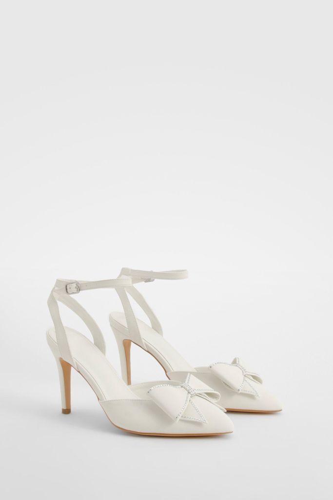 Womens Bow Detail Strappy Court Heels - White - 3, White