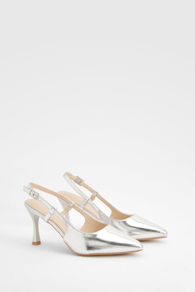 Womens Slingback Detail Court Heels - Grey - 3, Grey