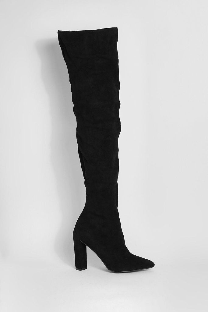 Womens Wide Fit Over The Knee Heel Pointed Boots - Black - 3, Black