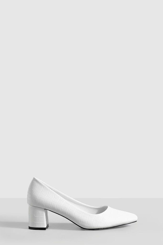 Womens Wide Fit Croc Low Block Court Shoe - White - 4, White