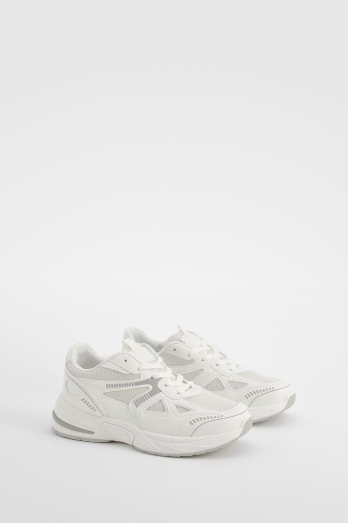 Womens Chunky Panel Detail Trainers - White - 3, White
