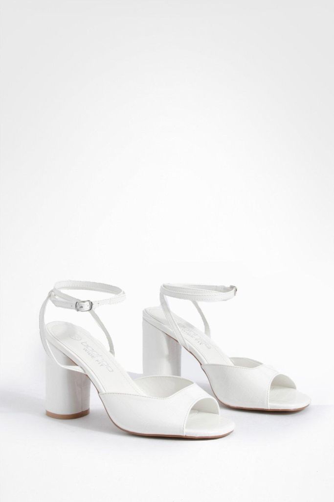 Womens Wide Fit Croc Rounded Heel Strappy Barely There Heels - White - 3, White
