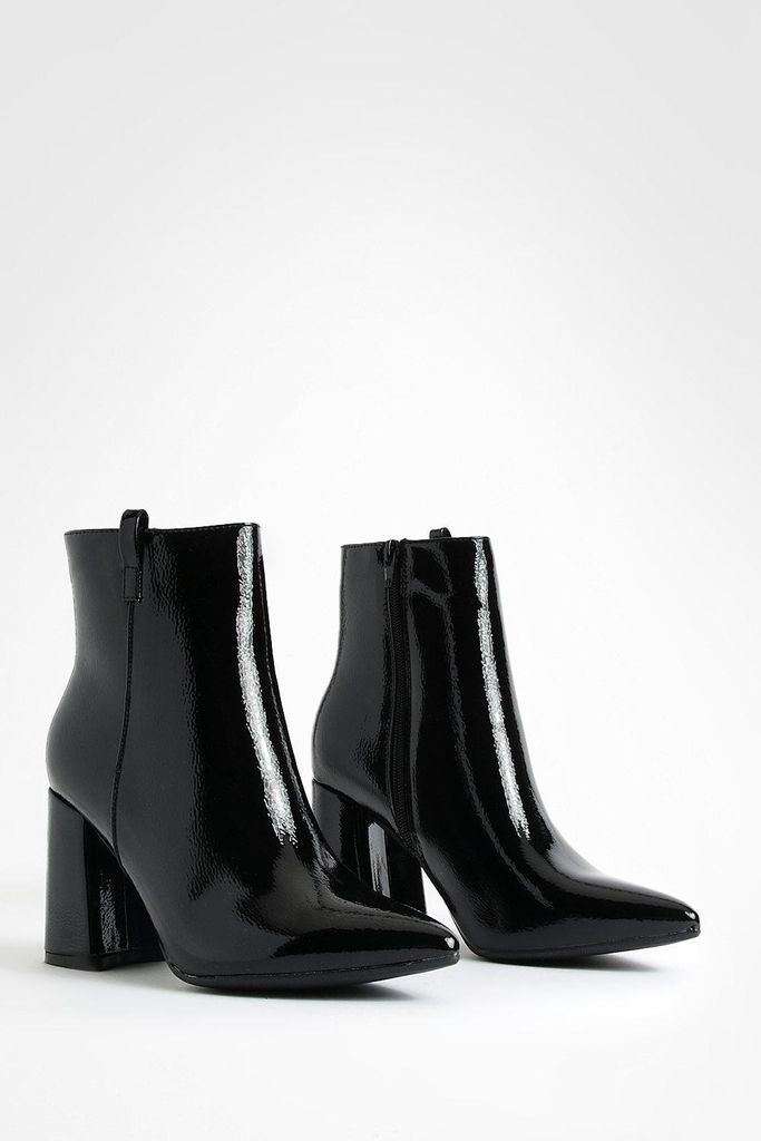 Womens Wide Fit Textured Patent Block Heel Boots - Black - 6, Black