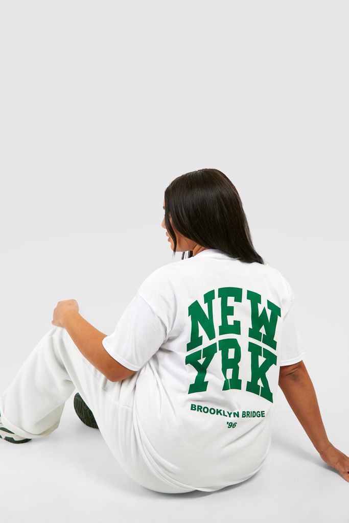 Womens Plus New York Back Print T-Shirt - White - 16, White
