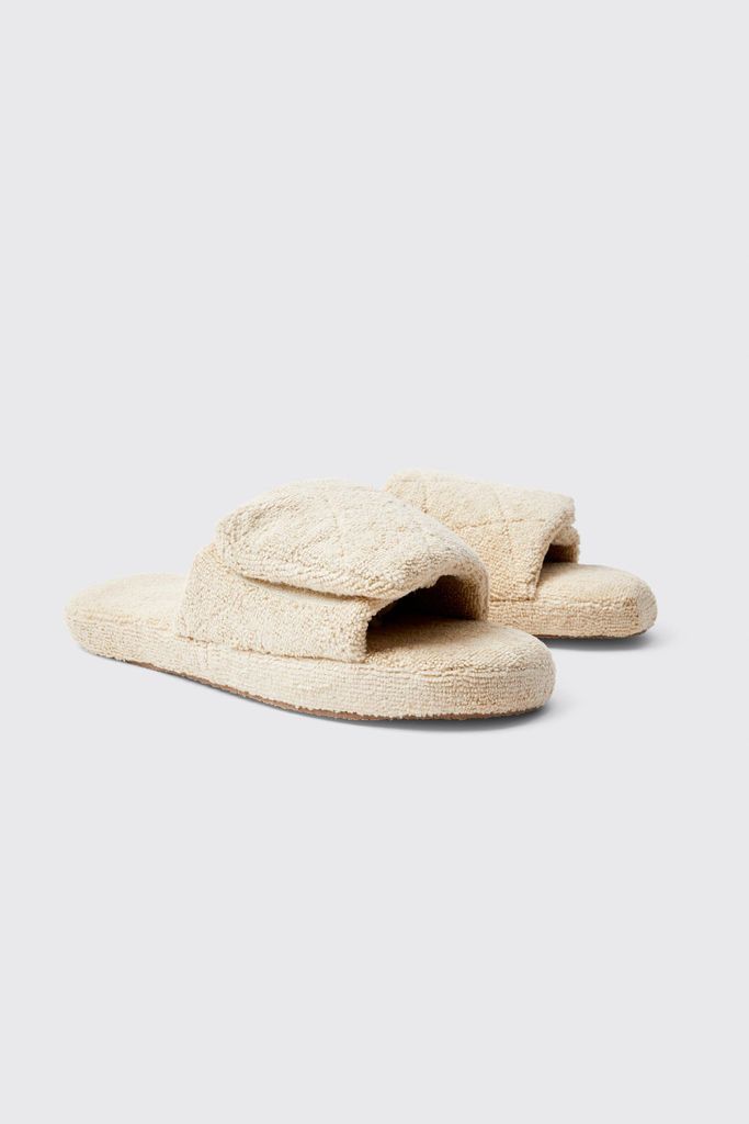 Men's Open Toe Quilted Fleece Slippers - Cream - 9, Cream