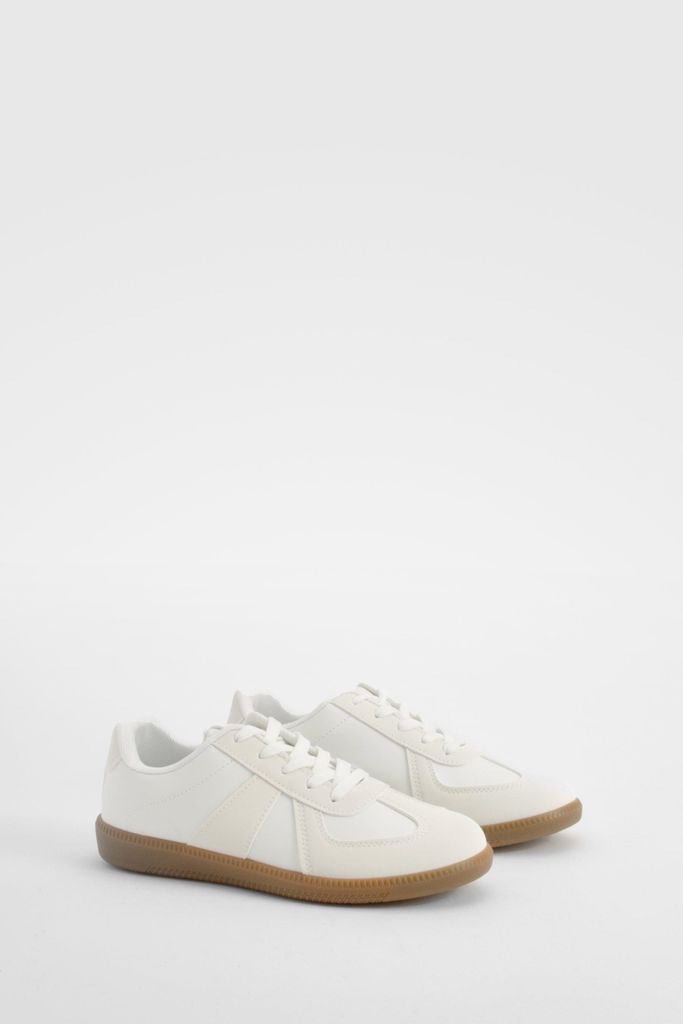 Womens Contrast Panel Gum Sole Trainers - White - 3, White