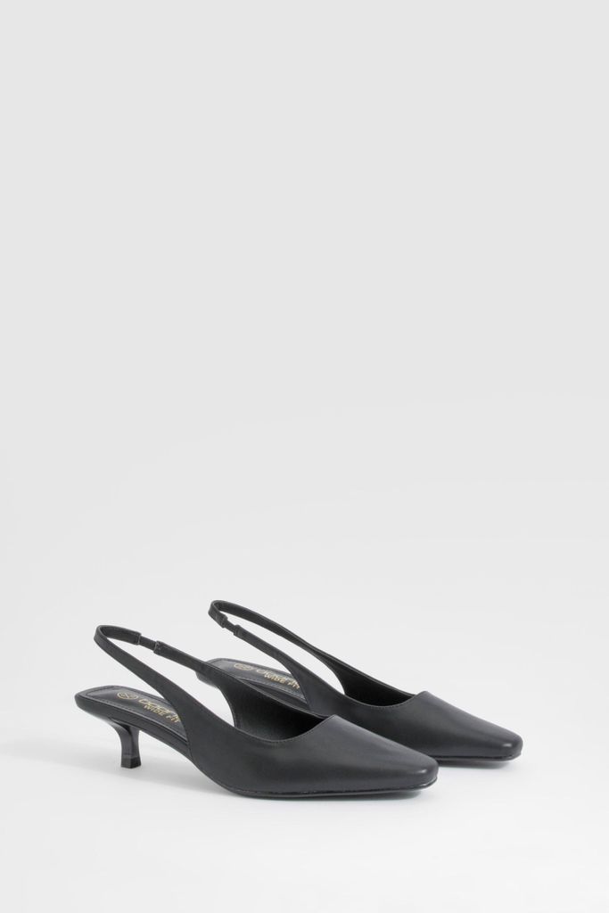 Womens Wide Fit Low Stiletto Slingback Court Shoe - Black - 3, Black