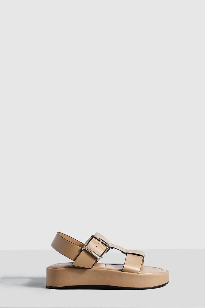 Womens Wide Fit Chunky Flatform Buckle Sandals - Beige - 4, Beige