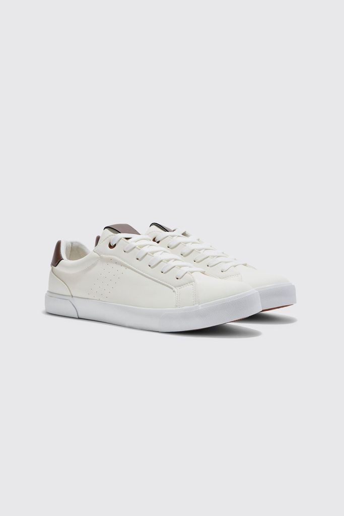 Men's Smart Faux Leather Trainers - White - 7, White