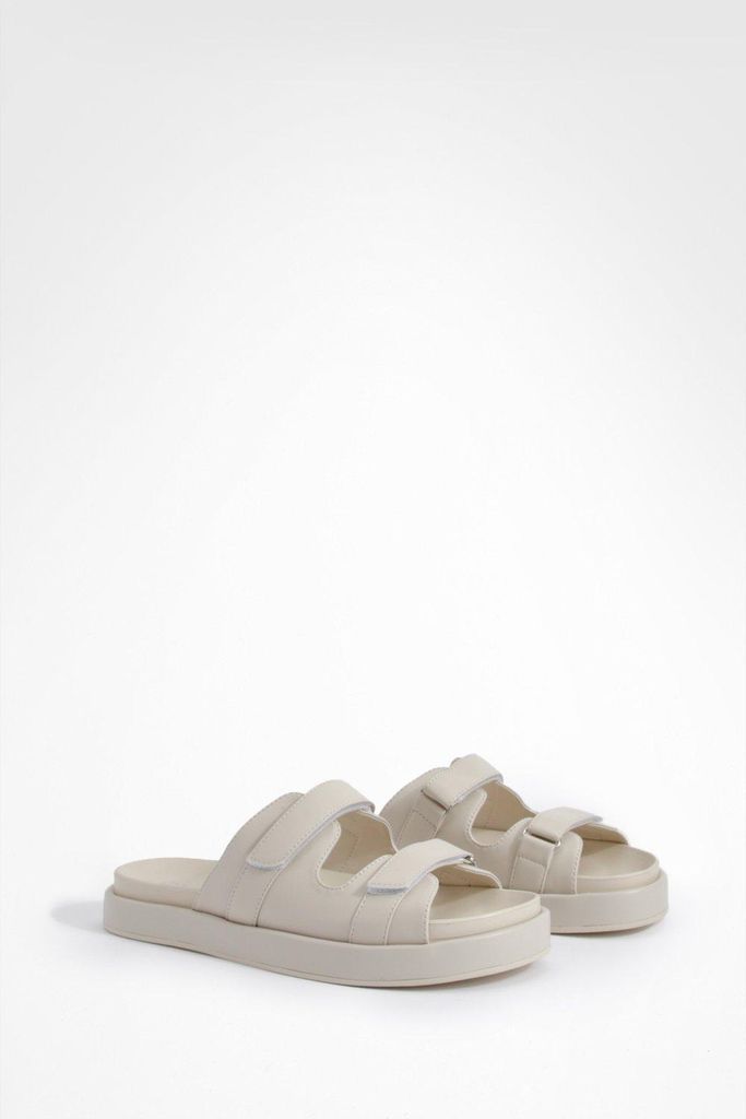 Womens Rubberised Pu Dad Sliders - Cream - 3, Cream