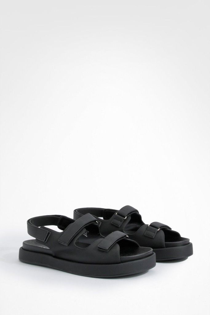 Womens Rubberised Pu Dad Sandals - Black - 3, Black