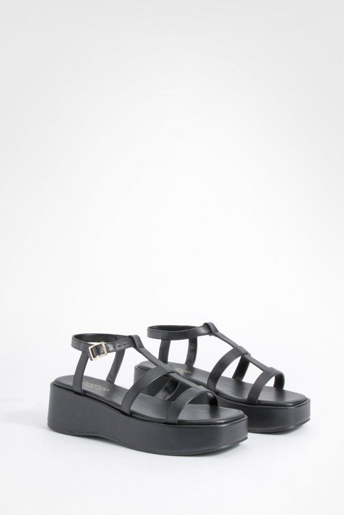 Womens Wide Fit Caged Flatform Sandals - Black - 3, Black