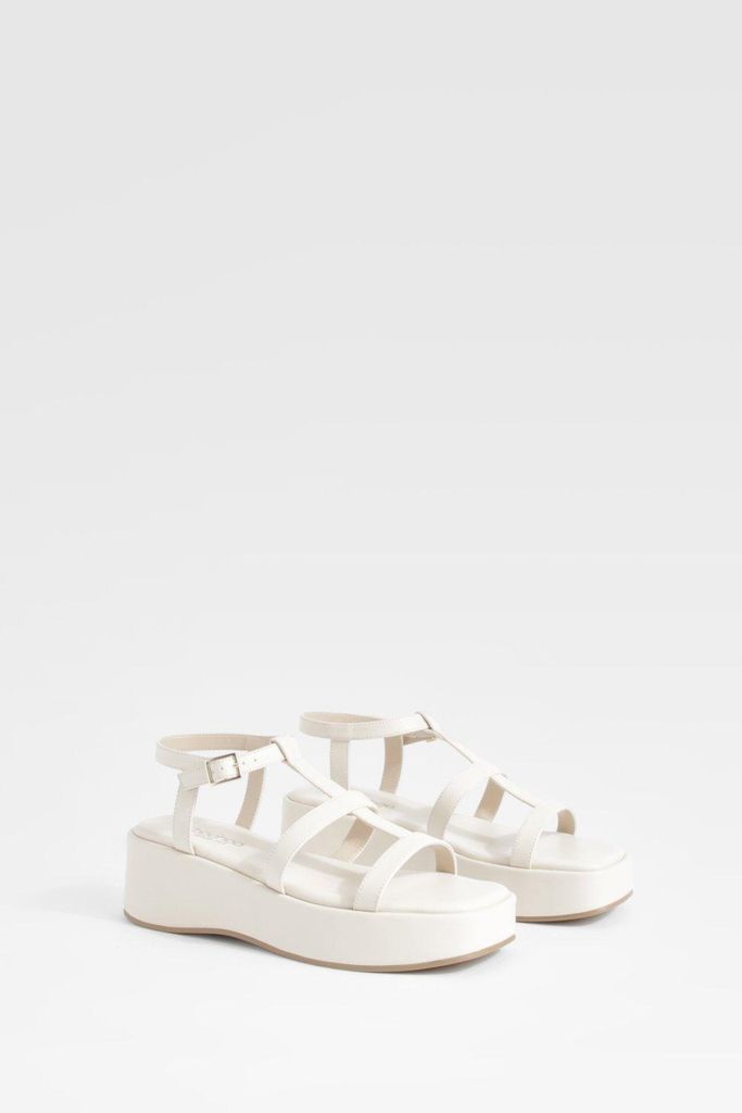 Womens Wide Fit Caged Flatform Sandals - White - 3, White