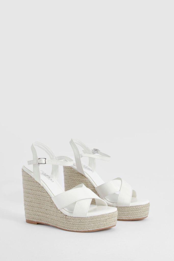 Womens Wide Fit Crossover High Wedges - White - 3, White