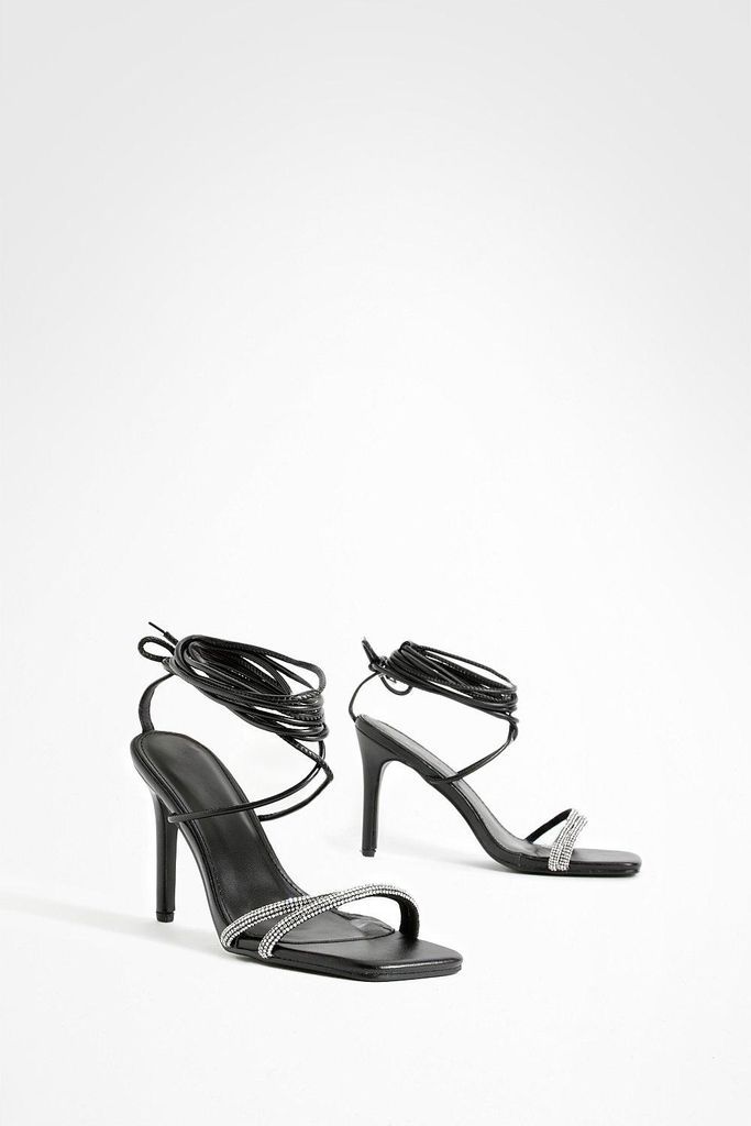 Womens Embellished Strappy Stiletto Heels - Black - 4, Black