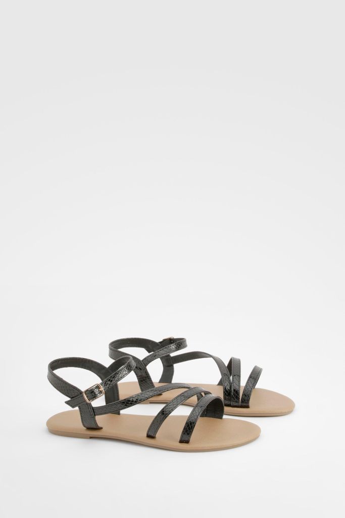 Womens Wide Fit Snake Asymmetric Basic Sandals - Black - 4, Black