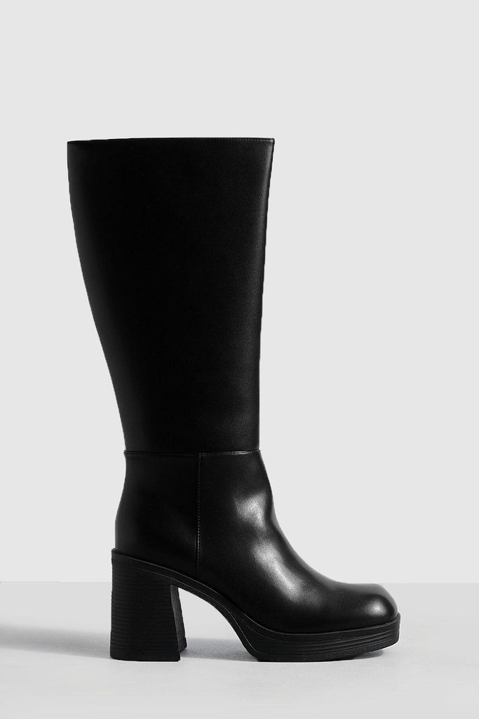 Womens Platform Knee High Boots - Black - 5, Black