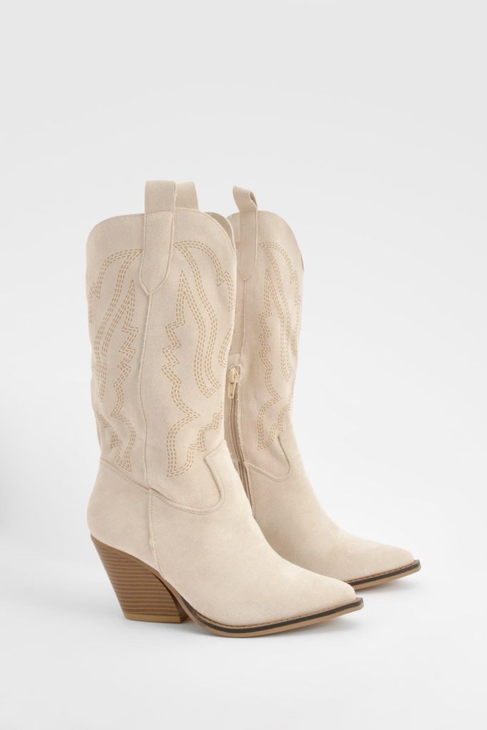 Womens Embroidered Western Boots - Beige - 3, Beige