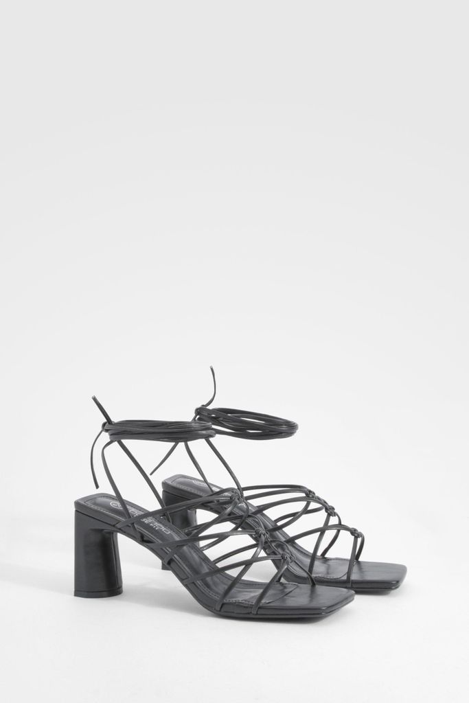 Womens Wide Fit Flat Heel Wrap Up Shoes - Black - 6, Black