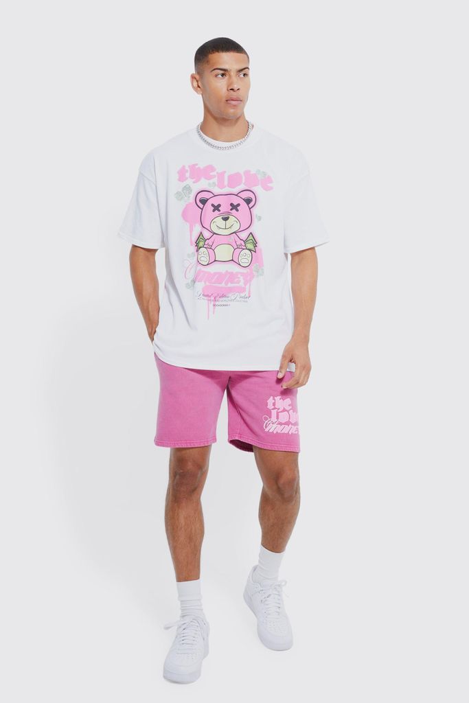 Men's Oversized Love Money T-Shirt & Short Set - Pink - M, Pink