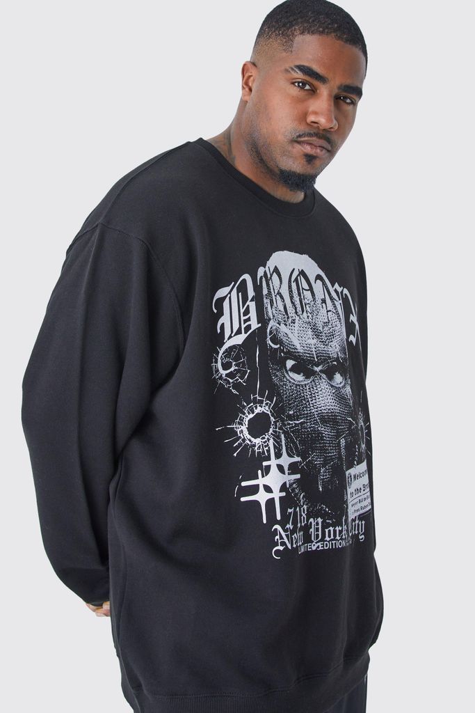 Men's Plus Oversized Bronx Graphic Sweatshirt - Black - Xxxxl, Black