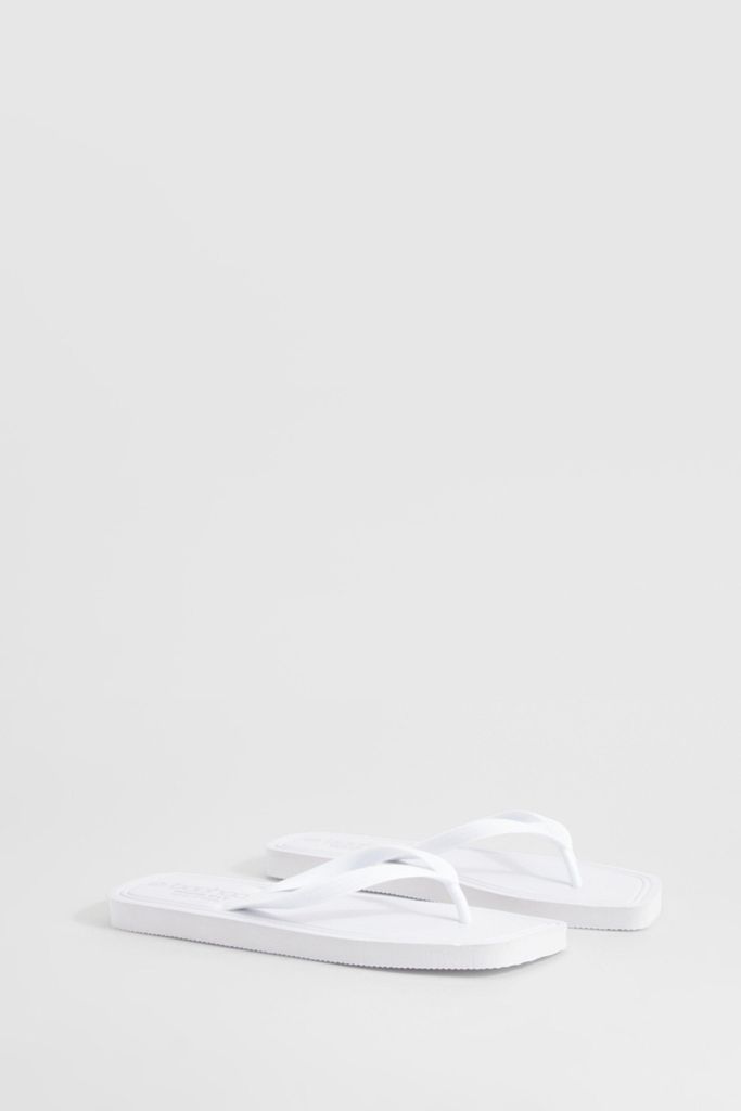 Womens Wide Fit Square Toe Flip Flops - White - 3, White